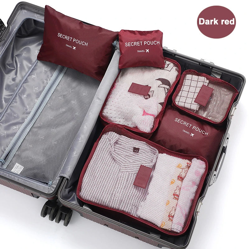 “Set de viaje organizador" – Bolsas organizadoras 6 piezas · Ligero, transpirable, compacto