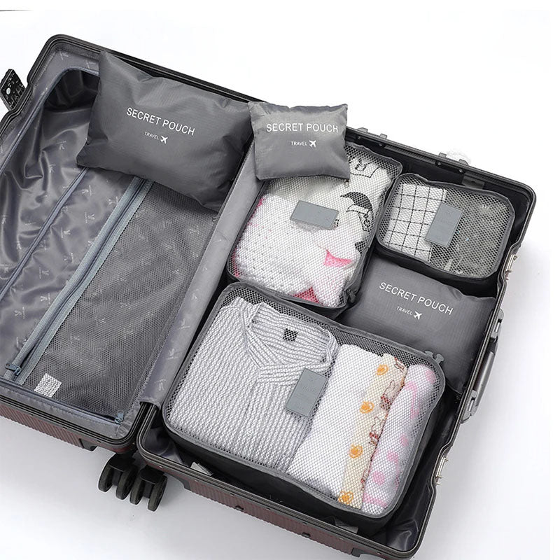 “Set de viaje organizador" – Bolsas organizadoras 6 piezas · Ligero, transpirable, compacto