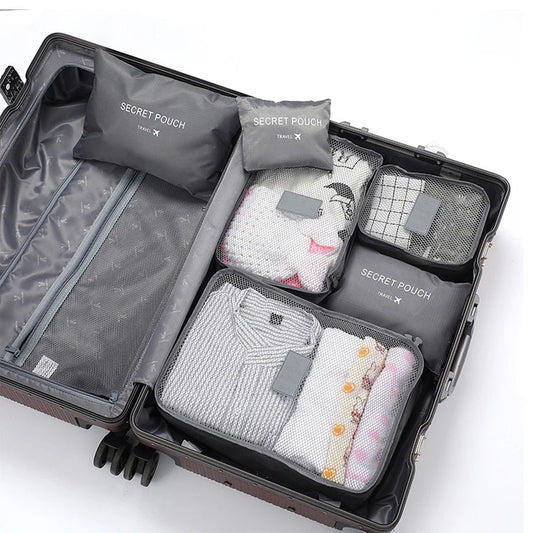 “Set de viaje organizador" – Bolsas organizadoras 6 piezas · Ligero, transpirable, compacto