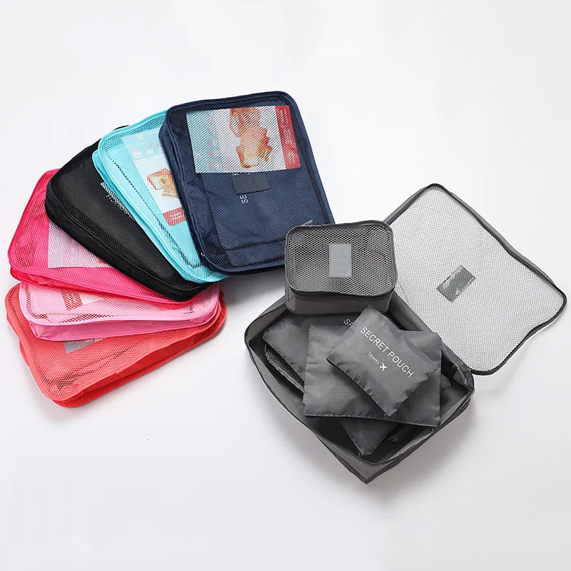 “Set de viaje organizador" – Bolsas organizadoras 6 piezas · Ligero, transpirable, compacto