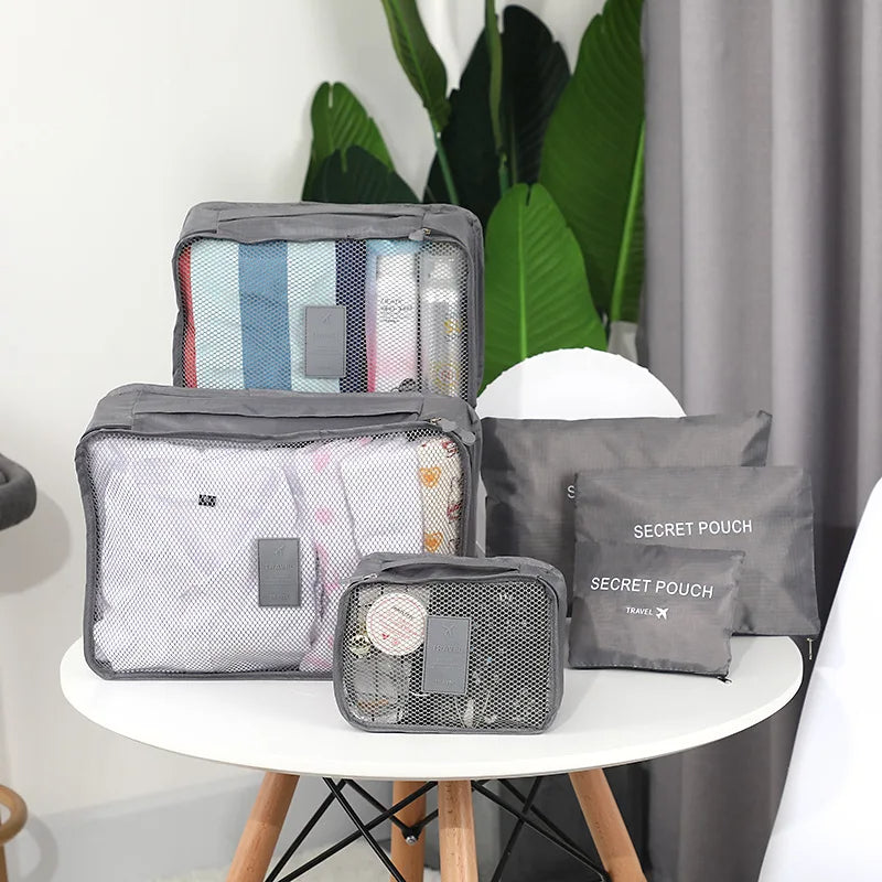 “Set de viaje organizador" – Bolsas organizadoras 6 piezas · Ligero, transpirable, compacto