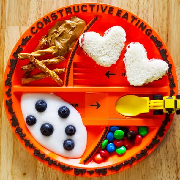 Set de Vajilla Infantil Vehículos de Construcción – Plato y Cubiertos para Niños