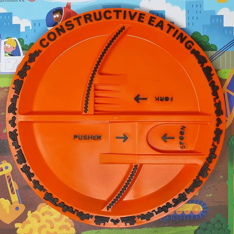 Set de Vajilla Infantil Vehículos de Construcción – Plato y Cubiertos para Niños