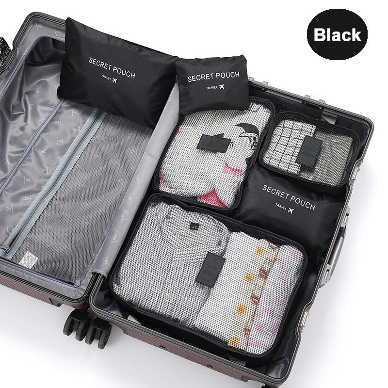 “Set de viaje organizador" – Bolsas organizadoras 6 piezas · Ligero, transpirable, compacto