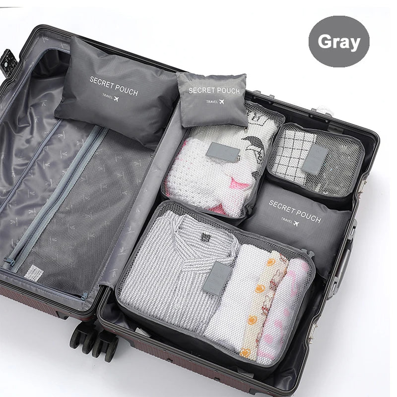 “Set de viaje organizador" – Bolsas organizadoras 6 piezas · Ligero, transpirable, compacto